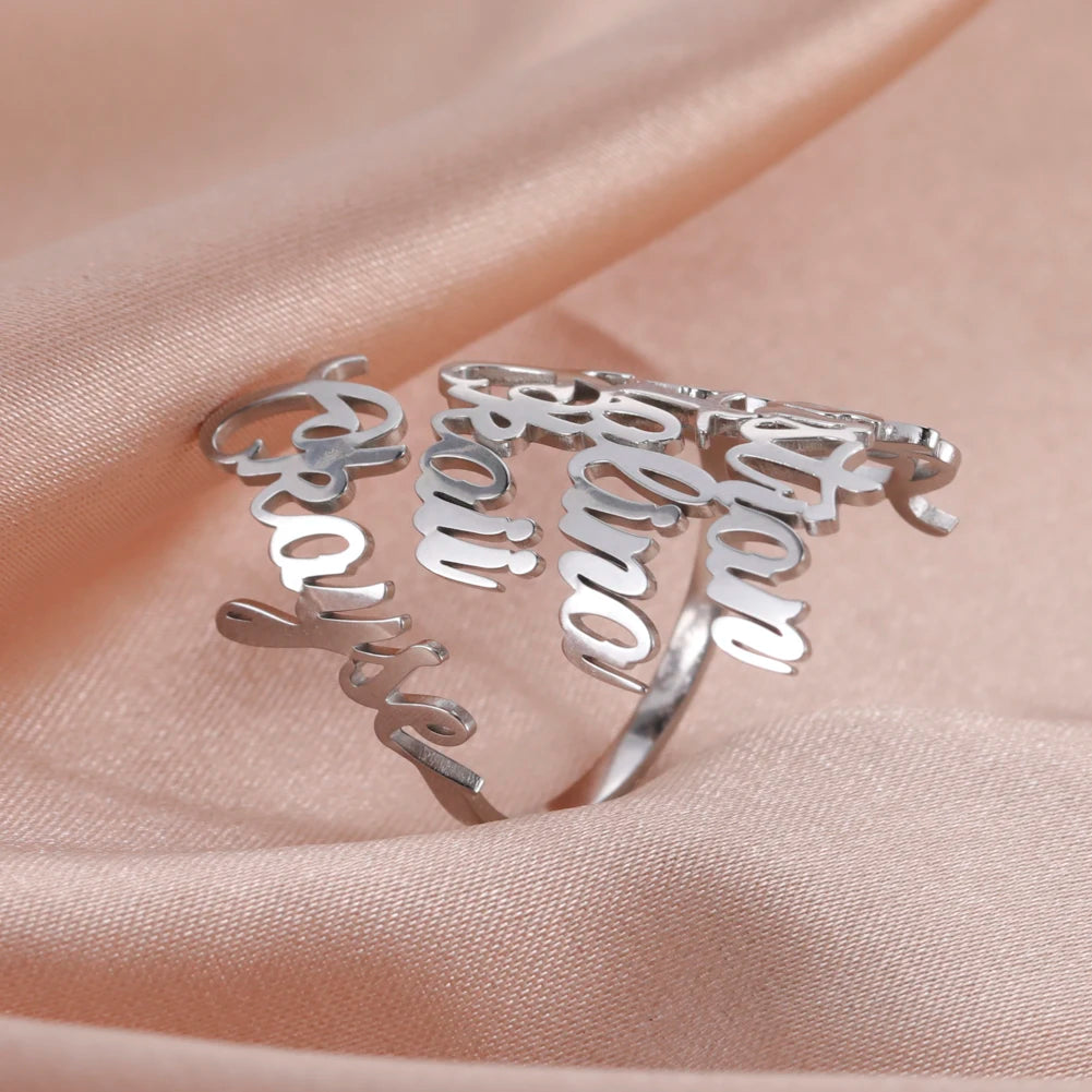 Personalisierter Doppel-Vorname-Ring für Damen und Herren, personalisiertes Paar-Familien-Geschenk, goldfarbener Edelstahl-Metallschmuck