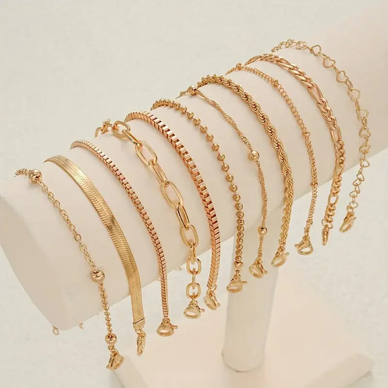 11tlg. schickes Schlangenketten-Armband-Set für Damen Boho schlicht elegant Herz geometrische Kette Urlaub Date Freizeit Schmuck Geschenke 2025