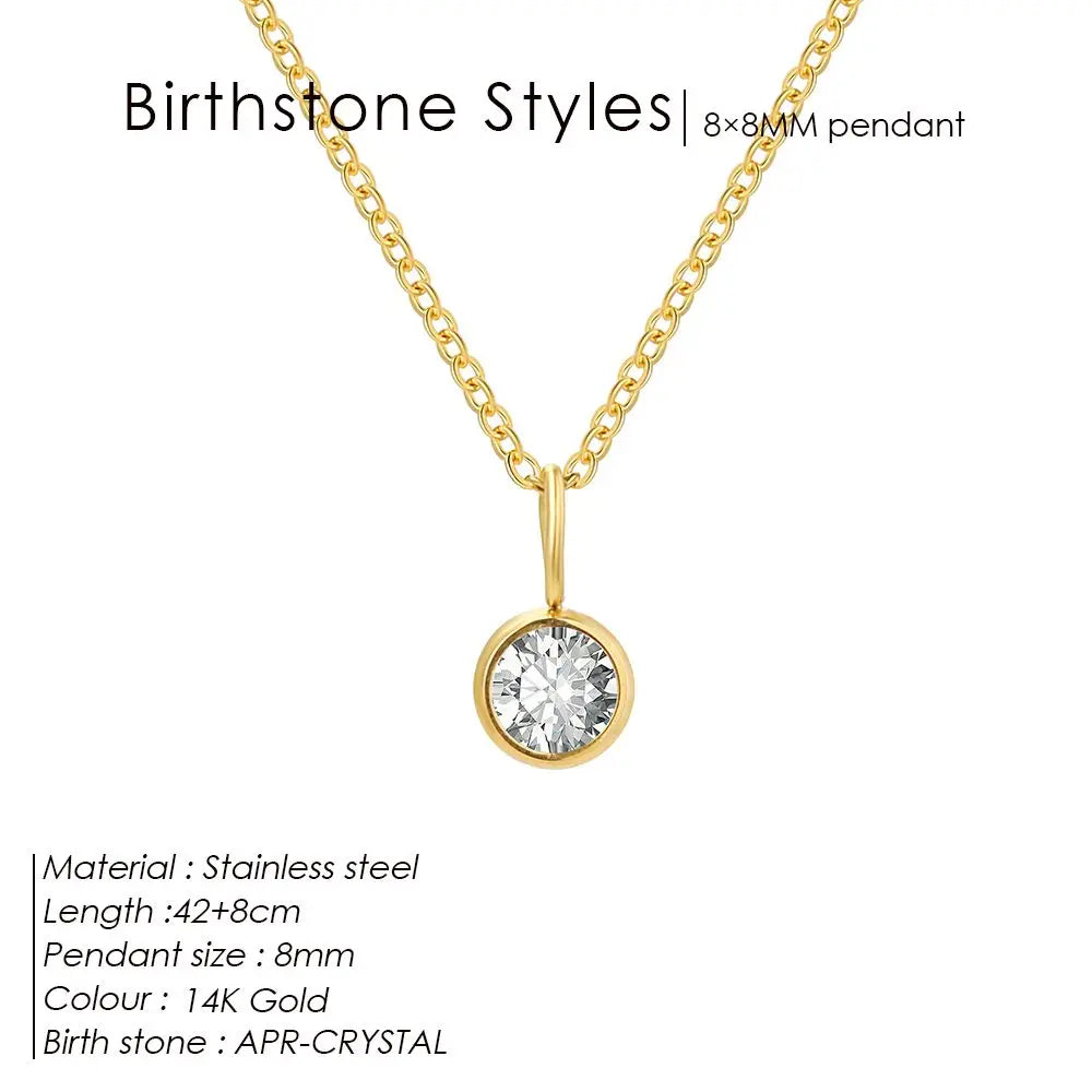 Birthstone Necklace for Woman Stainless Steel 12 Constellation DIY Colourful Zirconia Pendat Birthday Gift Jewelry Wholesale