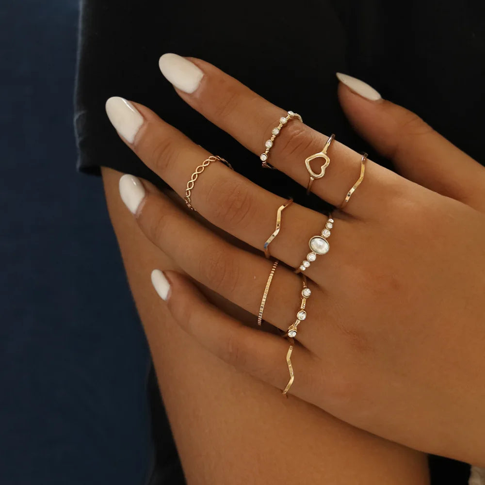 Fashion Geometrische Knöchelringe Set Für Frauen Kristall Goldfarben Fingerring Boho Damen Hochzeit Schmuck Geschenk