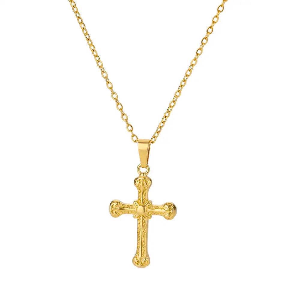 Cross Goddess Pendant Necklace for Women Stainless Steel 316L Gold Color Necklace 2025 New Party Jewelry Aesthetic Accessories