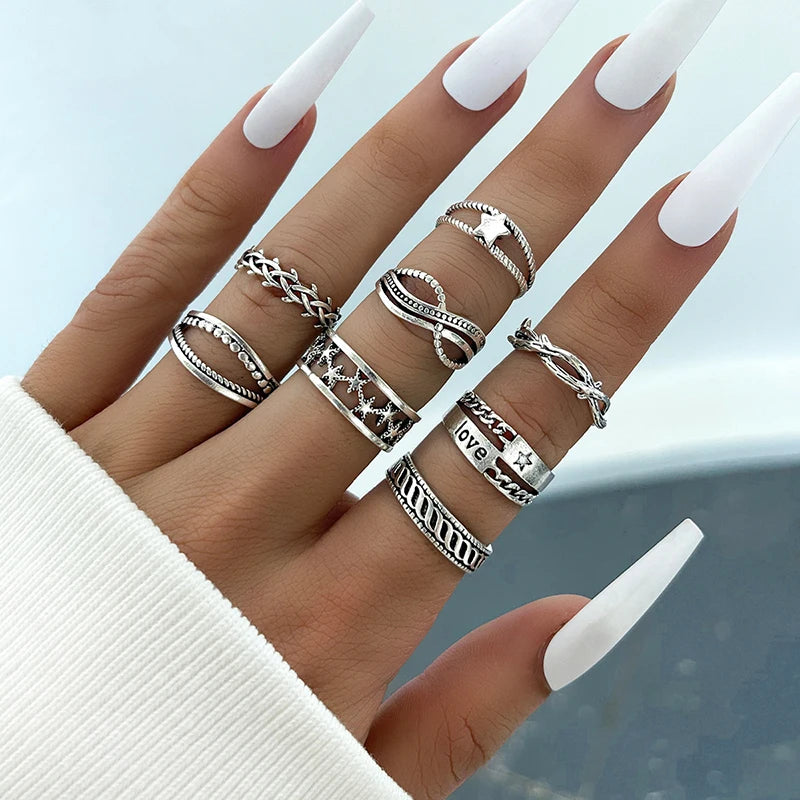 Anillo de elementos múltiples de metal estilo Punk vintage para mujer y hombre, anillos de dedo de calavera de serpiente mariposa de Color plata antigua, joyería gótica