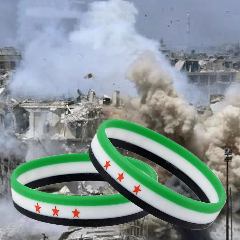 Syrien Flagge Silikonarmbänder für Männer und Frauen Personalisierte Armbänder Sport-Armband Armreif Leichtes Band für Freizeit