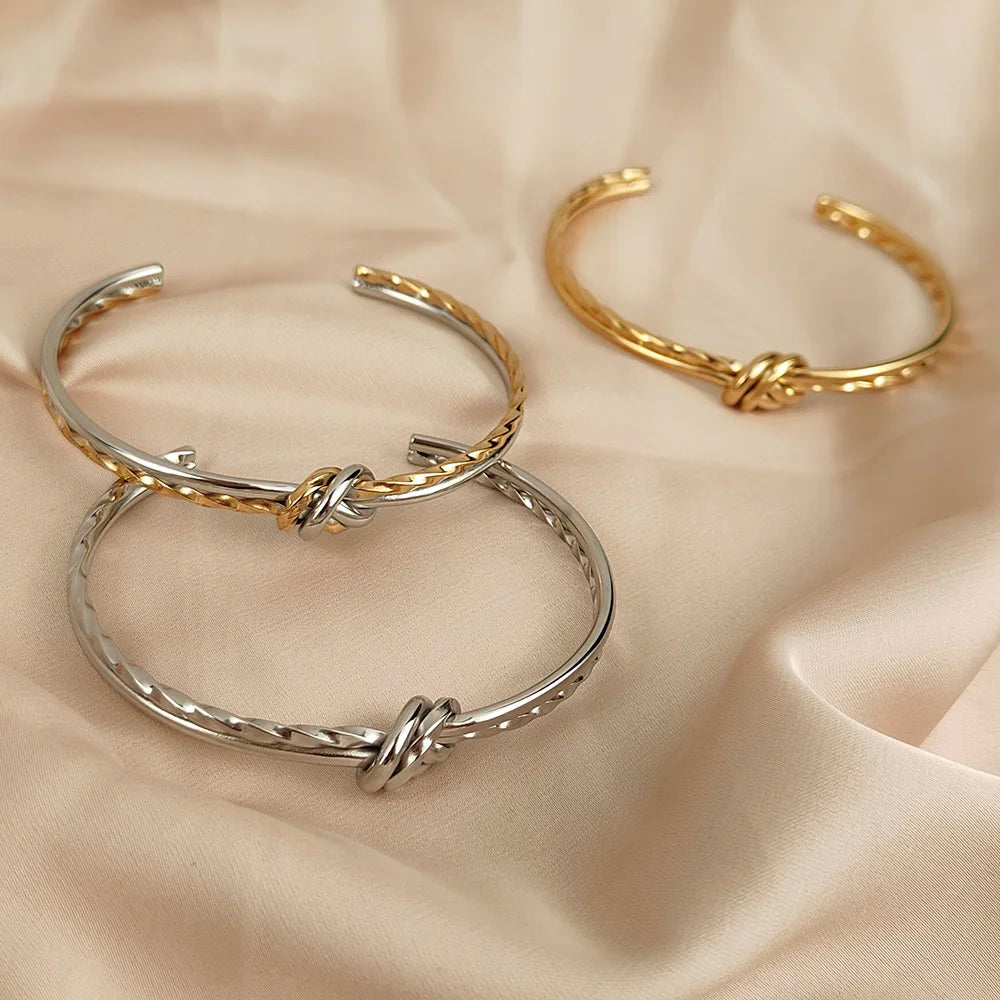 Damen Armreifen Gedrehte Wickelknoten Armband Punk Edelstahl Schmuck für Männer Frauen Arm Manschette Armbänder Armreif Accessoires