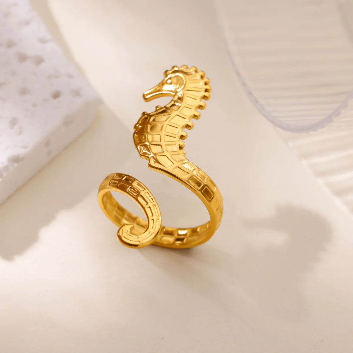 Ozean Seestern Muschel Offene Ringe Für Frauen Goldfarben Edelstahlring Sommer Strand Ästhetik Wasserdichter Schmuck Geschenk