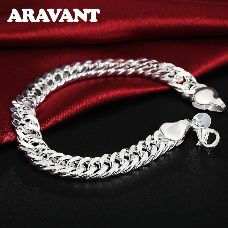 Aravant 925 Sterling Silber 6MM 7MM 10MM Panzerkette Armband Set für Herren Damen Mode Hochzeitsschmuck