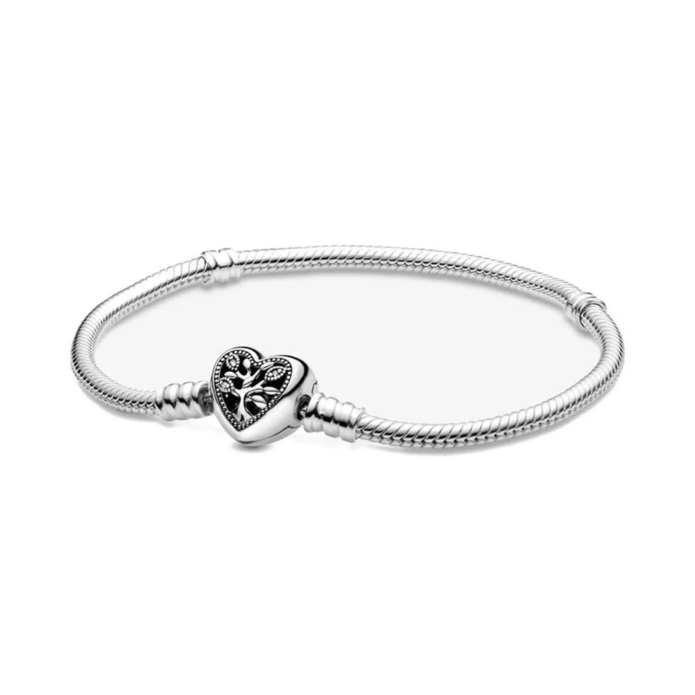 925 Sterling Silber Armbänder Herz Pavé Rot Blume Stern Clip Schlangenkettenarmband Liebe Armreifen DIY Feiner Schmuck