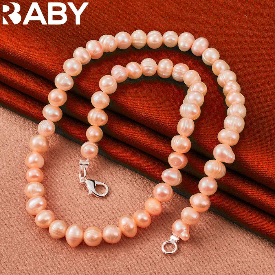 URBABY 925 Sterling Silver 40-50cm White&Pink&Purple Pearl Necklace For Women Charm Trend Birthday Gifts Fashion Party