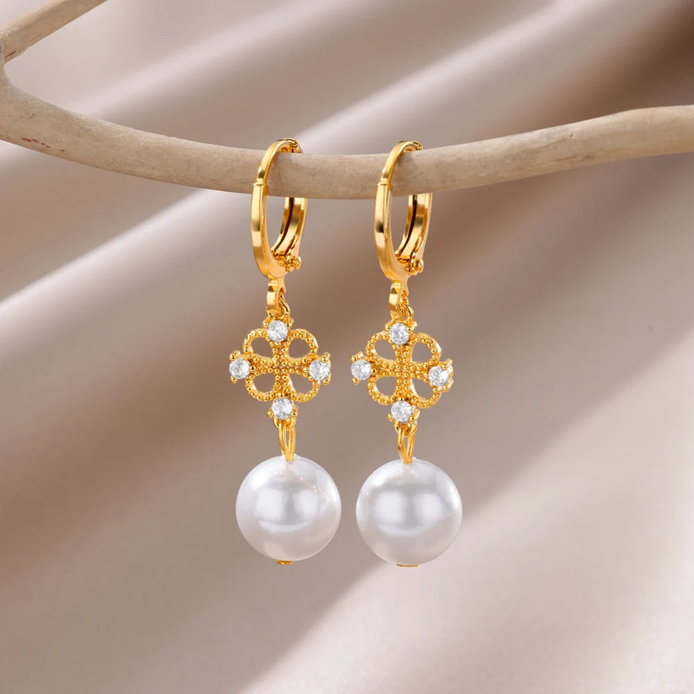 Natürliche Zirkon-Perlenohrringe für Frauen, vergoldet, Edelstahl, geometrische Creolen mit Perlen, Hochzeit, Brautjungfern, Schmuckgeschenk