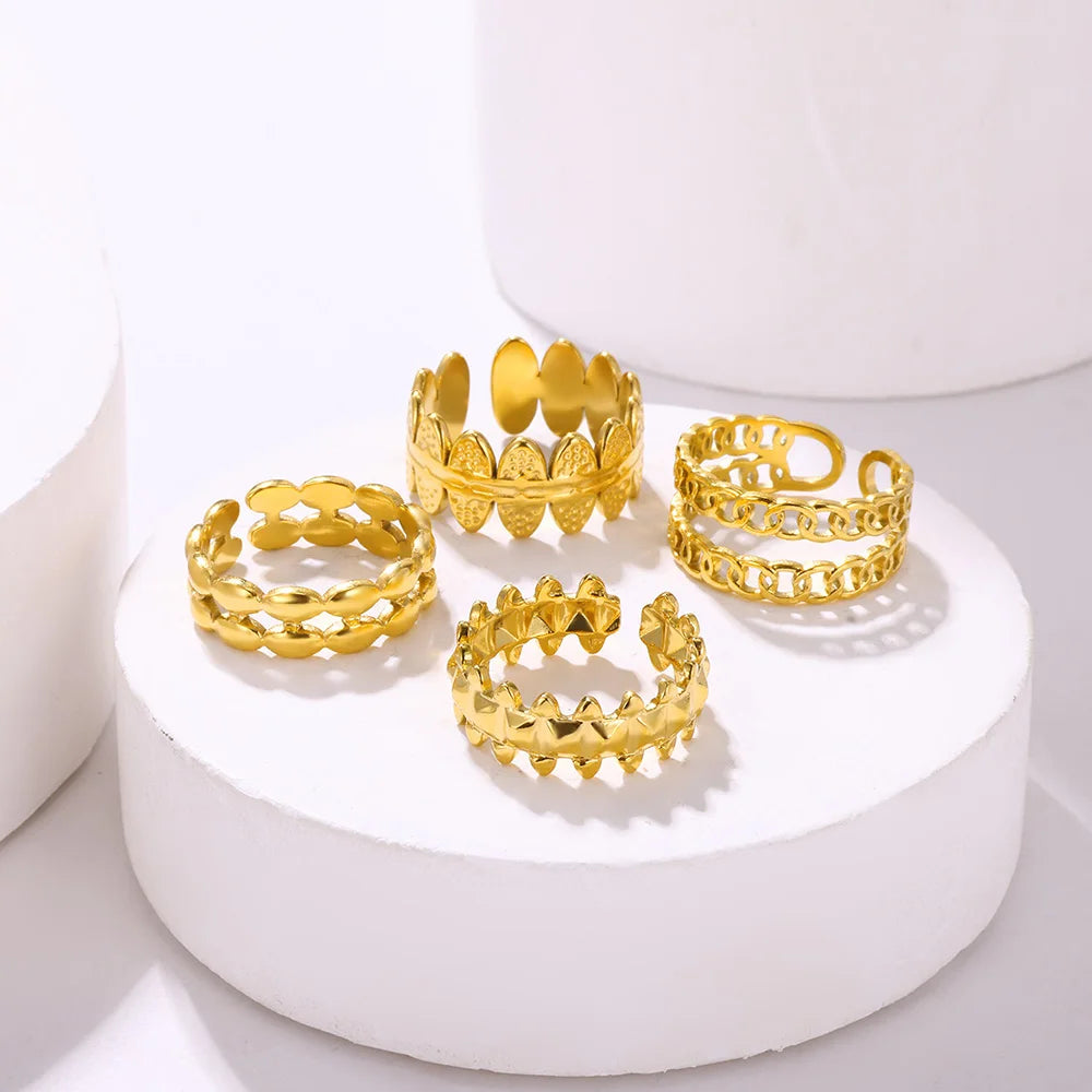 Edelstahl Doppelring für Frauen Vintage Hohl Geometrischer Fingerring Modeschmuck Hochzeit Geburtstagsgeschenk