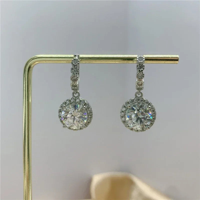 Pendientes colgantes de moissanita NeeTim 3ct con diamantes para mujer, diamantes de laboratorio, plata de ley 925 con baño de oro, joyería para fiesta de boda