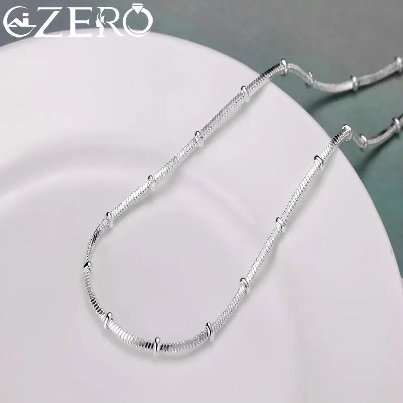 Collar de plata esterlina 925 de 45-50 cm con cadena de serpiente, hermosa cuenta simple para mujeres, boda, joyería de moda, regalos de Navidad