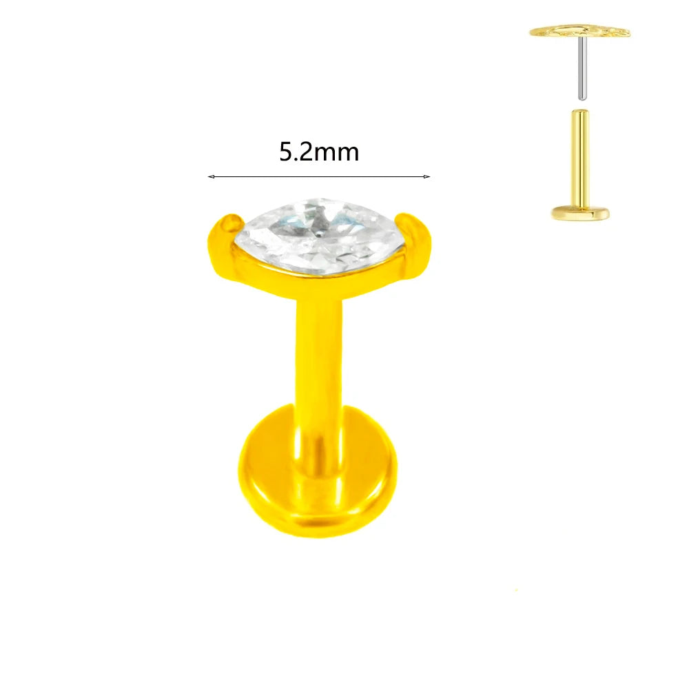 ASTM F136 G23 Titan Labret Piercing Seestern Ohrstecker Biene Blatt Push-In CZ Gewindeloser Knorpel 16/18/20G Körperschmuck