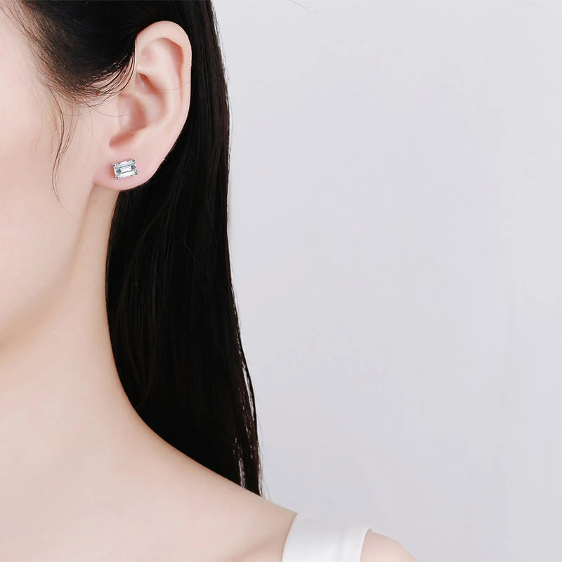 NeeTim 0.5CT 1CT 2CT Pendientes de moissanita con corte radiante esmeralda para mujer, pendientes de plata de ley 925 con diamante de laboratorio, joyería