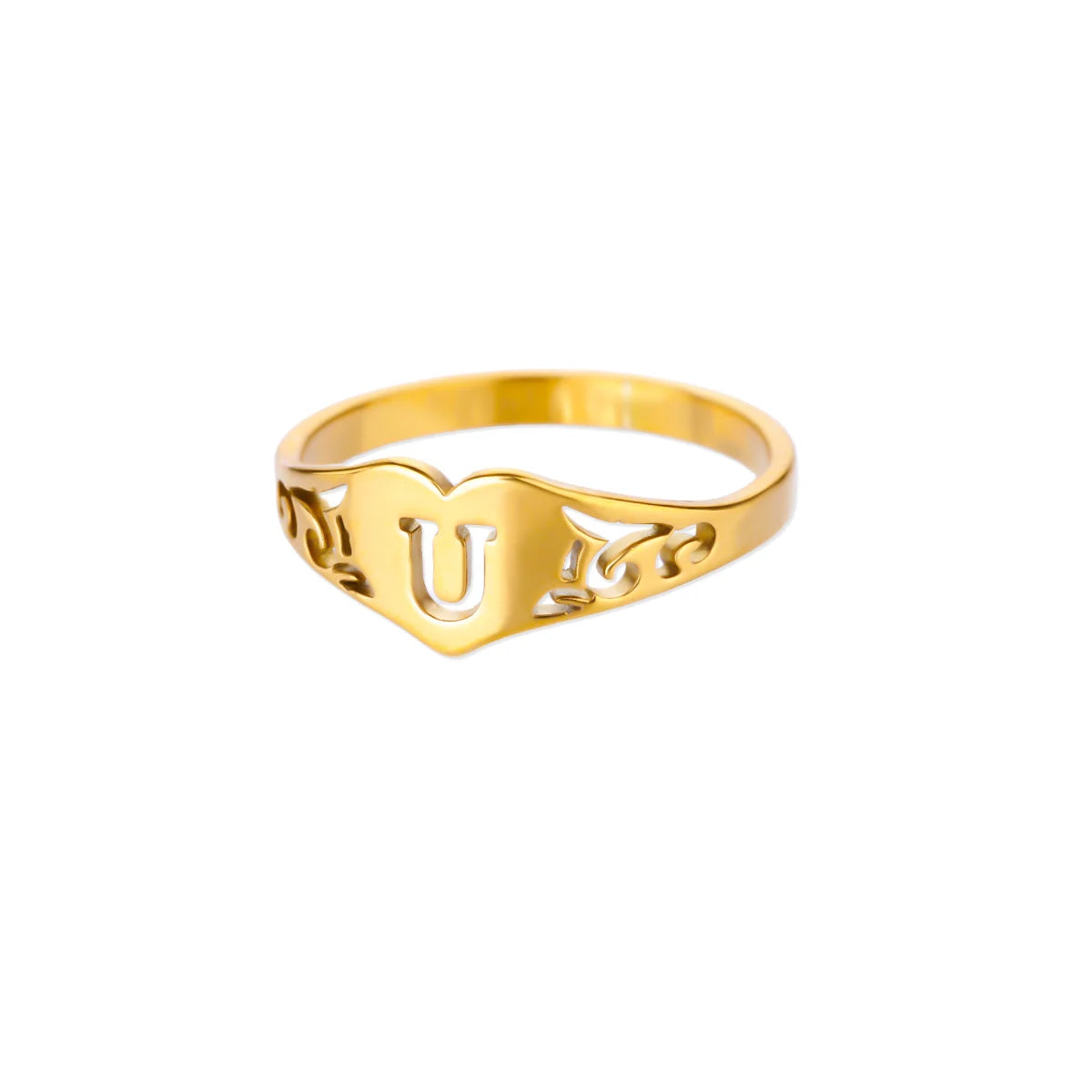 Anillos de corazón con letras iniciales huecas de moda para mujer, color dorado, acero inoxidable, anillo con letras de la A a la Z, regalo de joyería estética para boda