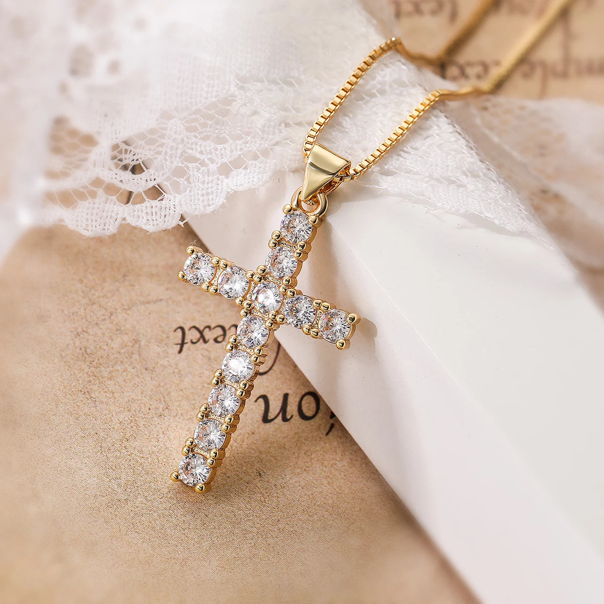 NEWBUY Gold Color Jesus Cross Pendant Stainless Steel Chain Necklace For Women Men Classic Design Christain Jewelry Gift