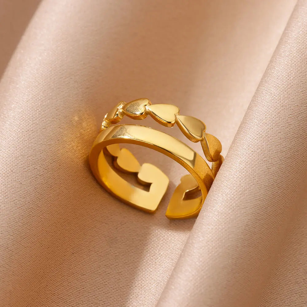 Zirkon Herzringe für Damen, Edelstahl, goldfarben, verstellbarer offener Fingerring, Hochzeit, Ästhetischer Schmuck, Geschenk 2024