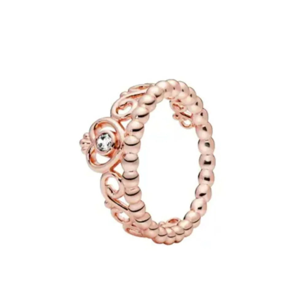 Ring aus Roségold mit Kleeblatt, Herz, Pink, Neu, Bestseller, 925er Silber, geeignet zum Kombinieren, DIY Geburtstagsgeschenk