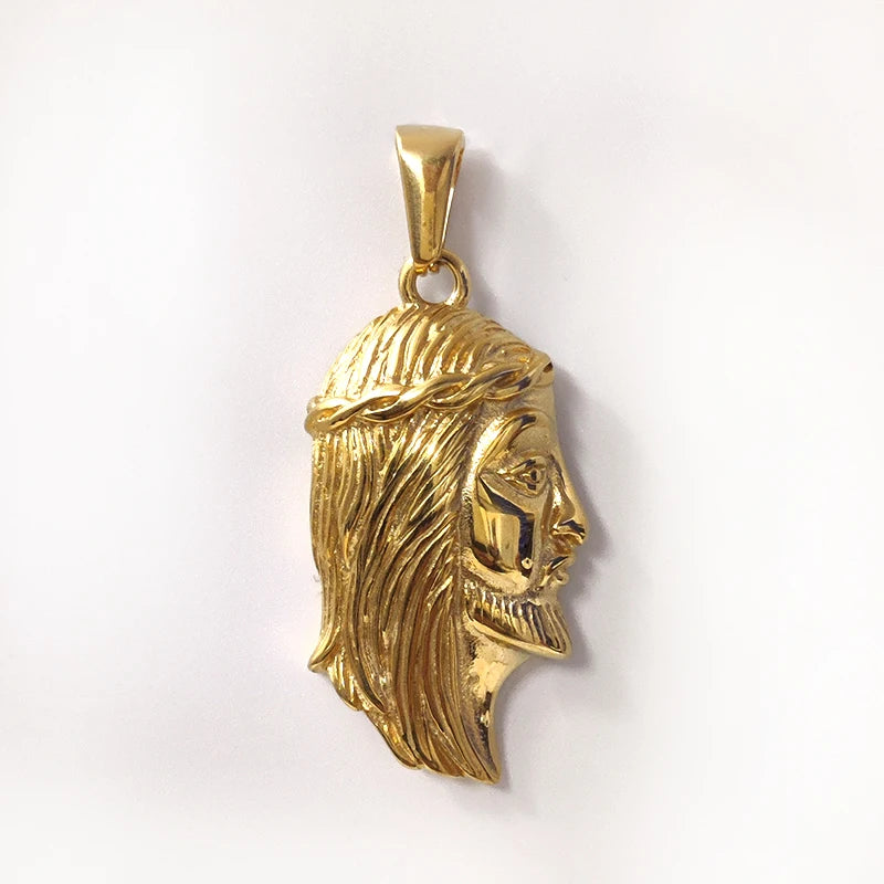Collar con colgante de cabeza de Jesús de acero inoxidable con chapado en oro de 18 quilates estilo Hip-Hop, joyería impermeable, el regalo ideal para hombre