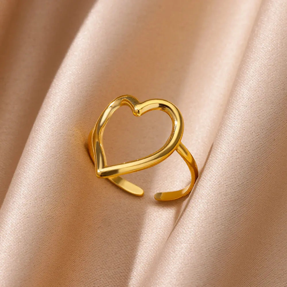 Herz Minimalistische Edelstahlringe für Frauen Goldfarben Glänzende Öffnung Ästhetischer Herzring Hochzeit Party Schmuck Geschenk BFF