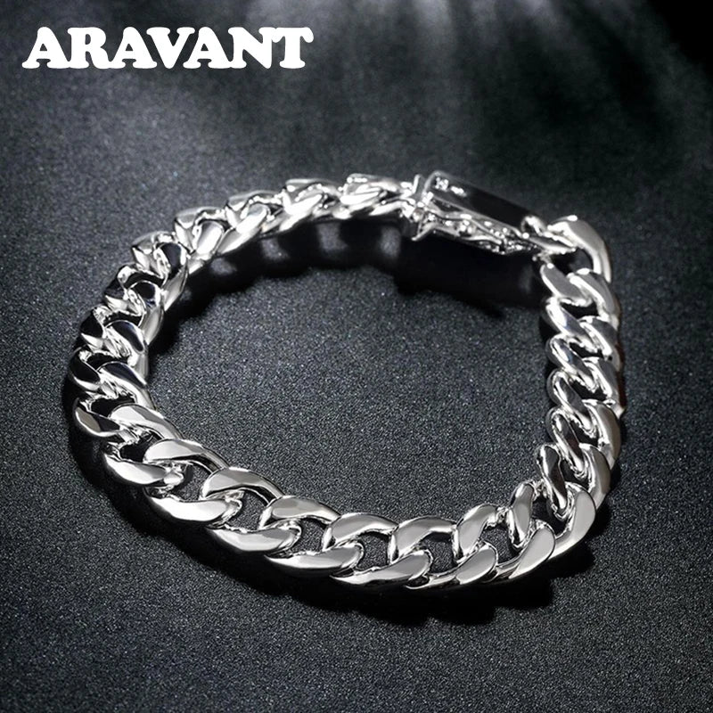 Aravant 925er Silber 10MM Halsketten-Armbänder-Set für Herren und Damen Modeschmuck