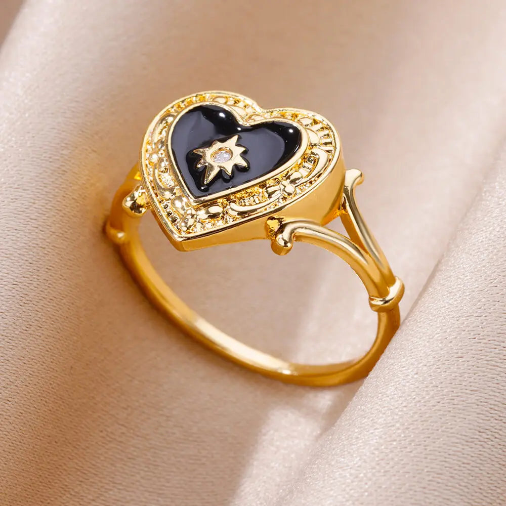 Goldfarbener Edelstahlring für Frauen Bunter Zirkonia Herz Öffnender verstellbarer Ring Modeschmuck Hochzeitsgeschenk
