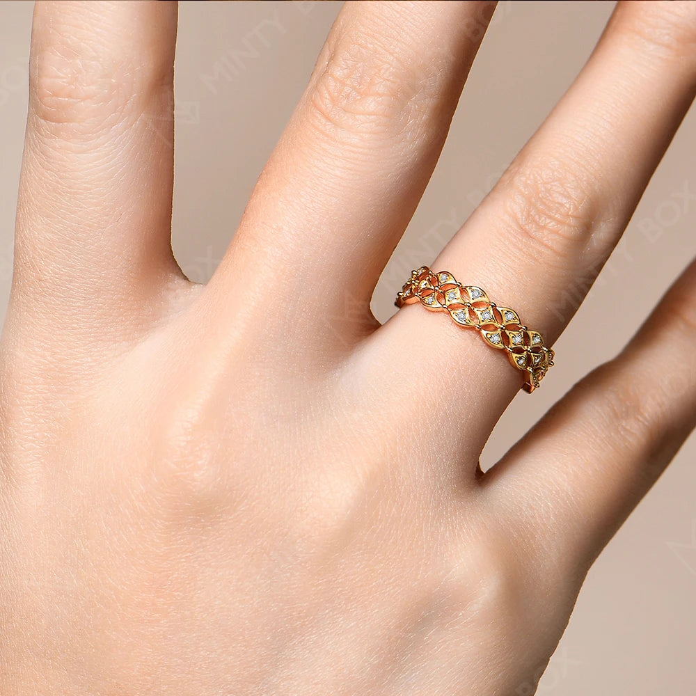MINTYBOX Reiner S925 Silber D-Farbe Diamant Moissanit Ring für Frauen mit Zertifikat Vintage Spitze Verlobungsringe Feiner Schmuck