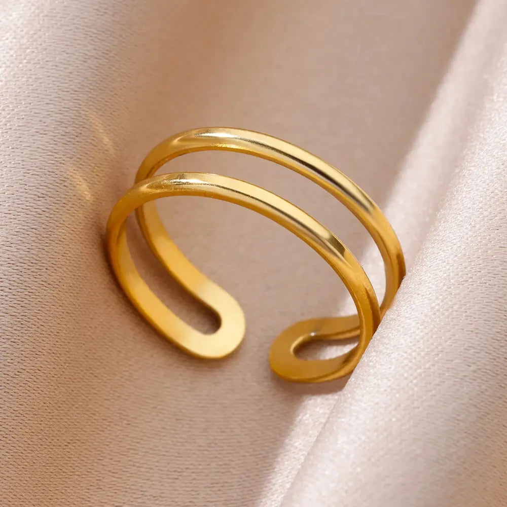 Edelstahl Blumenringe für Frauen Goldfarbe Muschel Seestern Mehrschichtiger Aushöhlungsring Modeschmuck Hochzeitsgeschenke