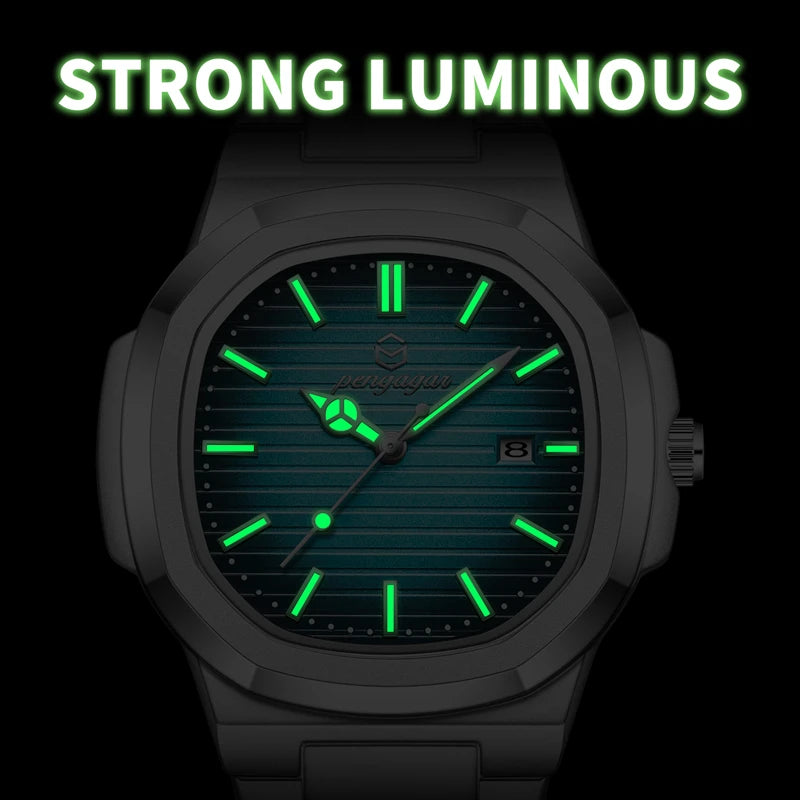 2026 Nuevo reloj de pulsera de lujo militar para hombre, cuadrado, impermeable, luminoso, con fecha y semana, reloj de cuarzo de acero inoxidable para hombre, Reloj+caja