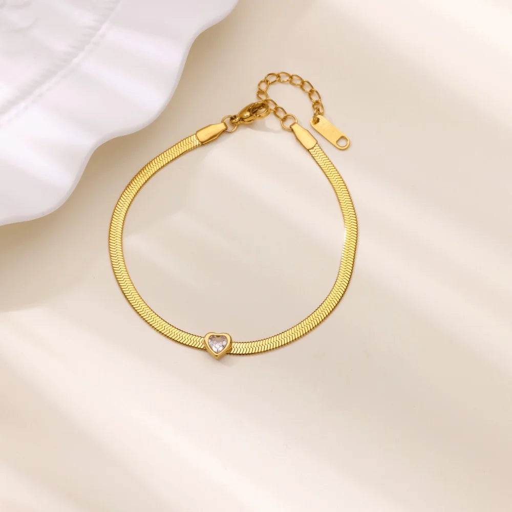 Zirkon Geburtsstein Herz Armbänder für Frauen Goldfarbene Edelstahl Herzarmband Hochzeit Geburtstag Luxus Schmuck Geschenk