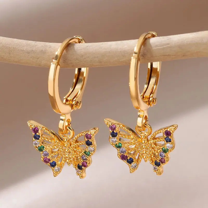 Zirkon Schmetterling Ohrstecker Ohrringe für Frauen Edelstahl Gold Farbe Piercing Ohrring Mädchen y2k Schmuck aretes bijoux mujer