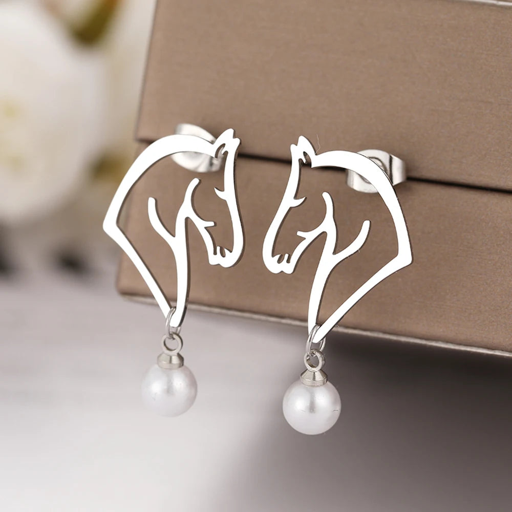Edelstahl Ohrringe 2022 Trend Exquisite Linien Pferde-Design Perlenanhänger Ohrringe für Damen Schmuck Party Geschenke NEU
