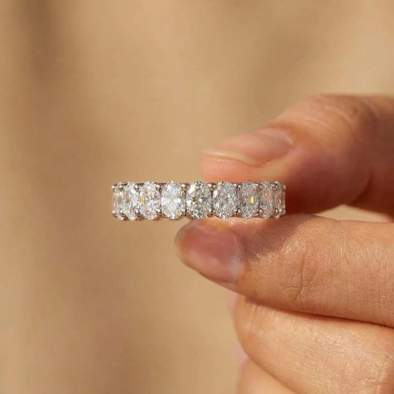 Anillo de plata de ley 925 brillante con circonita cúbica ovalada incrustada para mujer, accesorios sencillos para los dedos, joyería de moda para bodas y fiestas