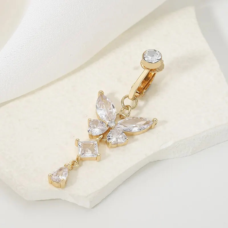 Clip-On Bauchnabelpiercing Schmetterlingsform Kupfer Zirkon Faux Bauchnabelpiercing Nabelkörperschmuck Trendiger Modestil