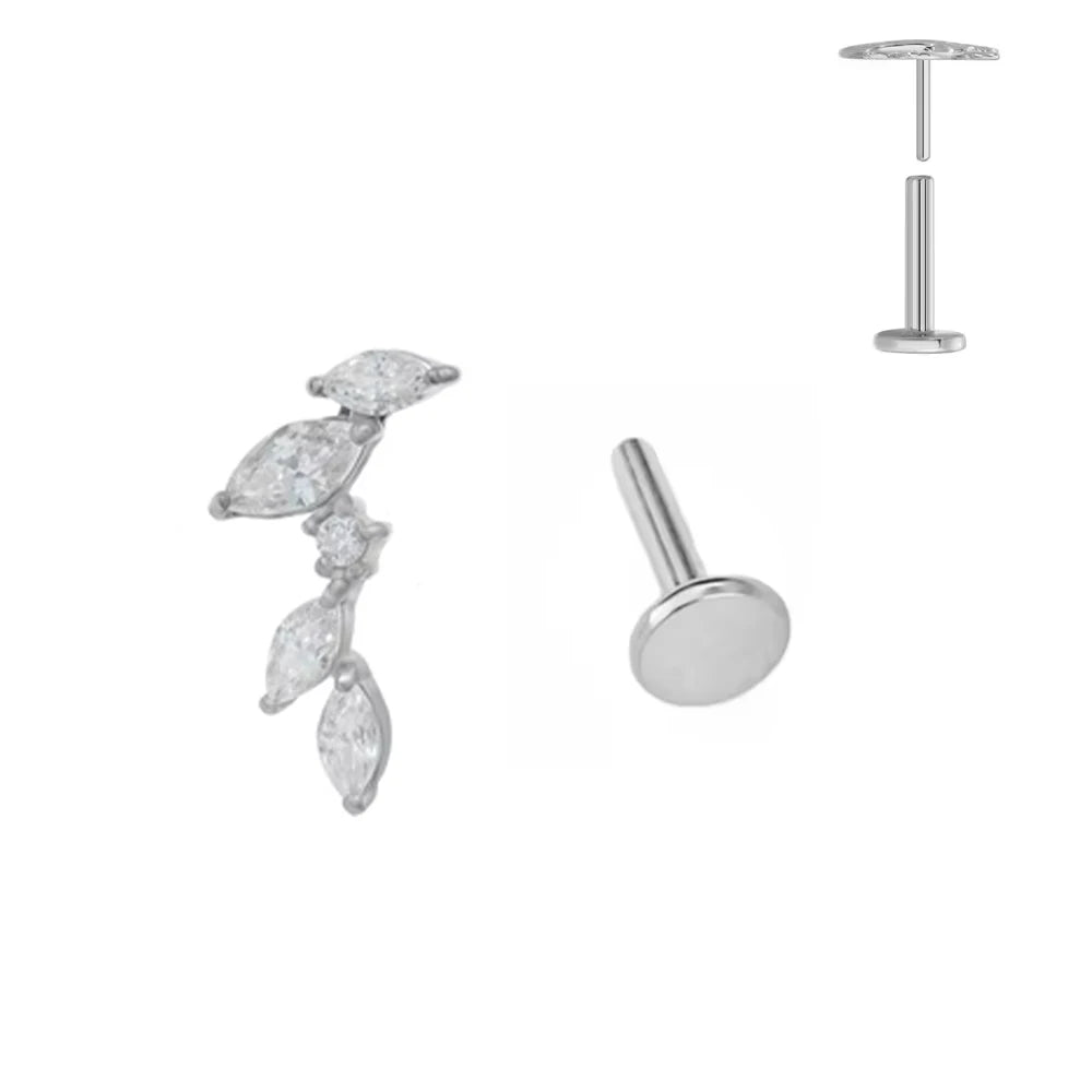 ASTM F136 G23 Titan Blattzweig Push-In Threadless Labret Piercing 16/18/20G Ohrstecker Knorpel Großhandel Körperschmuck