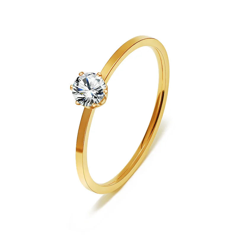Edelstahl-Einzel-CZ-Ring, schlichtes 1 mm dünnes Hochzeitsband für Frauen, Mädchen, Größe 3–10