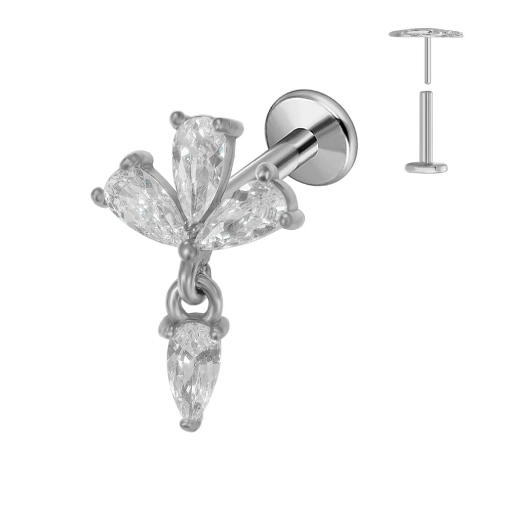 ASTM F136 G23 Titan Blumen Anhänger Labret Threadless Piercing Schmetterling Push-in Lippenstecker Daith Conch Ohrring 16G 18G 20G