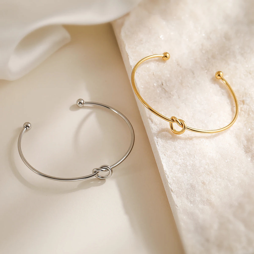 NEWBUY 2026 New Arrival Silver/Gold Color knot Design Bangles For Women Non-Fading Stainless Steel Jewelry