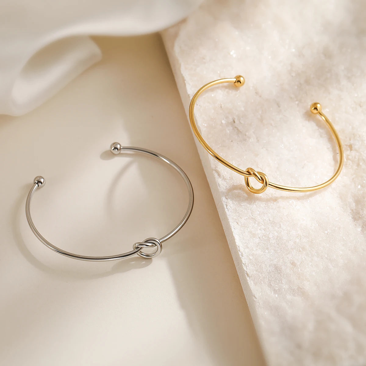 NEWBUY 2026 New Arrival Silver/Gold Color knot Design Bangles For Women Non-Fading Stainless Steel Jewelry