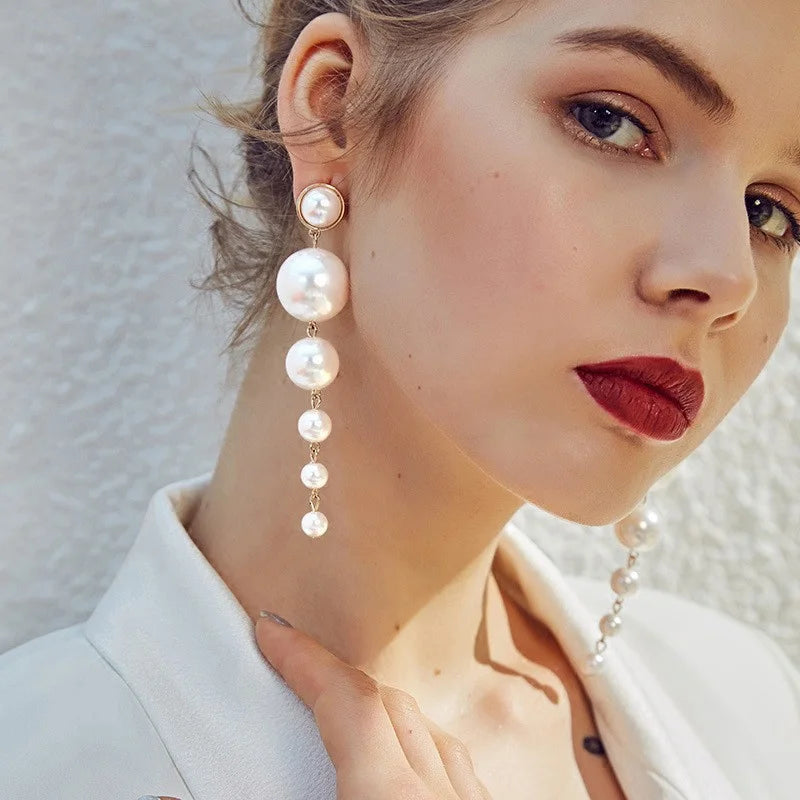 Modische Perlen-Ohrhänger für Damen, niedliche koreanische Kristall-Strass-Ketten-Ohrringe, Brautschmuck für Hochzeitsfeiern, Geschenke 2024