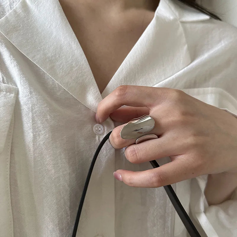 Anillos de puño minimalistas plateados para parejas, nueva moda, patrón suave creativo, joyería geométrica para fiesta, regalos