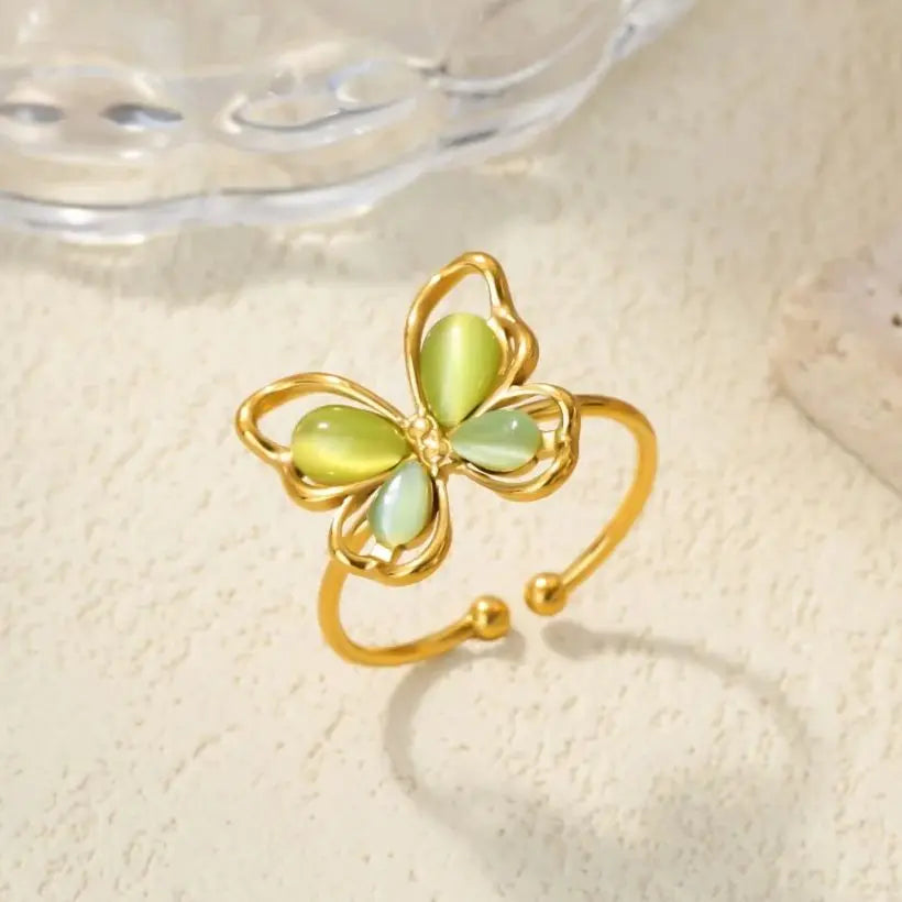 Beliebte Schmetterlingsringe für Damen, goldfarben, Edelstahl, geometrischer Öffnungs-Fingerring, ästhetischer Hochzeits-Weihnachtsschmuck