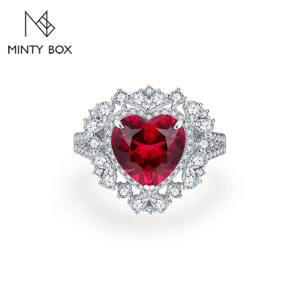 MINTYBOX Anillos de rubí de corazón de 4,0 CT para mujer de plata de ley 925, anillo de compromiso y boda de gema de 10*10MM, joyería fina para fiesta