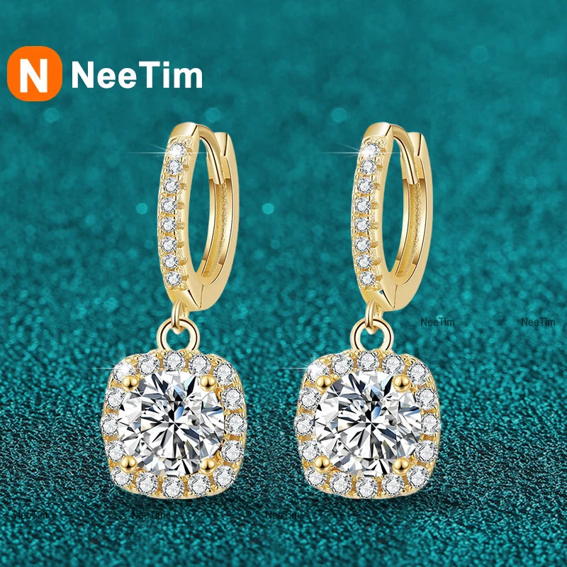 NeeTim 1ct Moissanit Tropfenohrringe S925 Sterlingsilber vergoldet Hochzeitsschmuck mit Zertifikat Creolen baumelnd