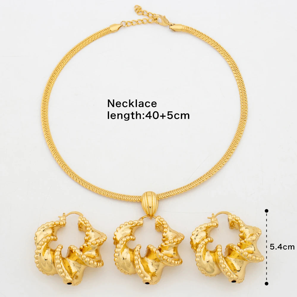 Afrikanischer Schmuckset 18K vergoldet Damen Groß Auffälliges Design Ohrringe Anhänger Hochzeit Braut Modeschmuck Halskette Armband Ring Geschenk