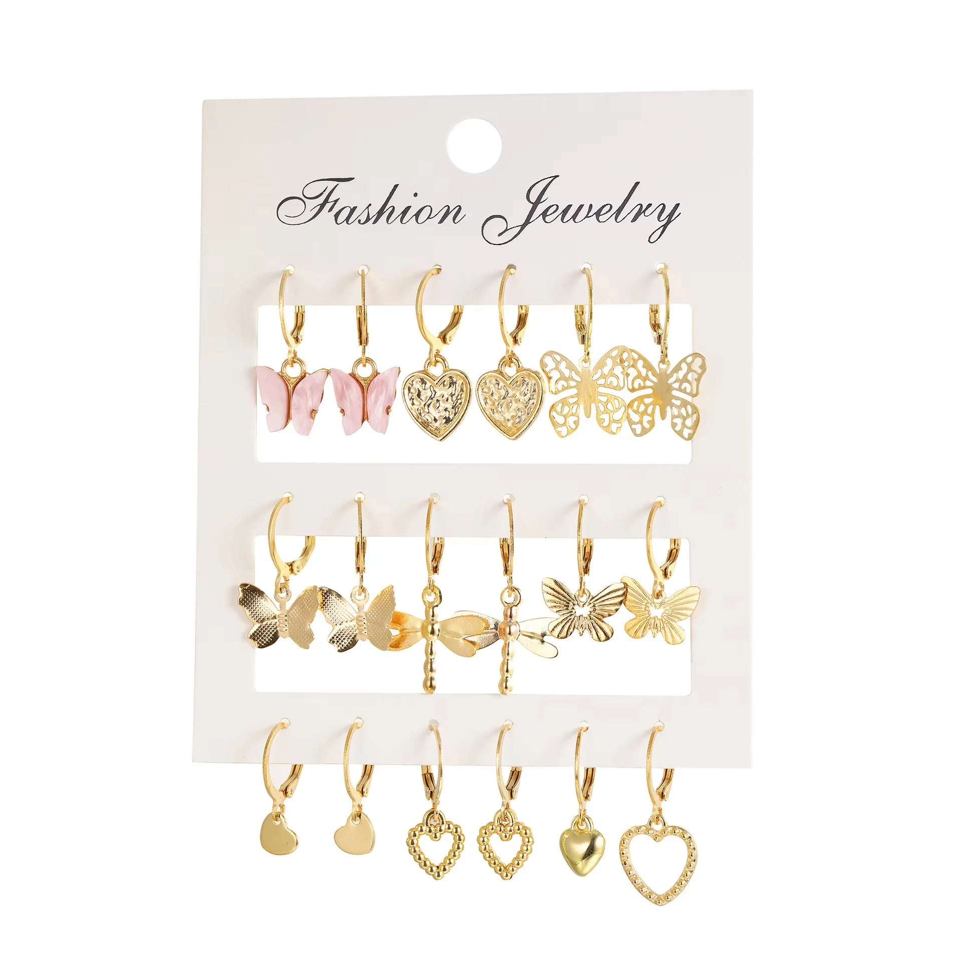 9 Paar/Set exquisite Schmetterling-Herz-Libellen-Design-Ohrhänger – einfacher Urlaubsstil, zarte Feiertagsohrringe