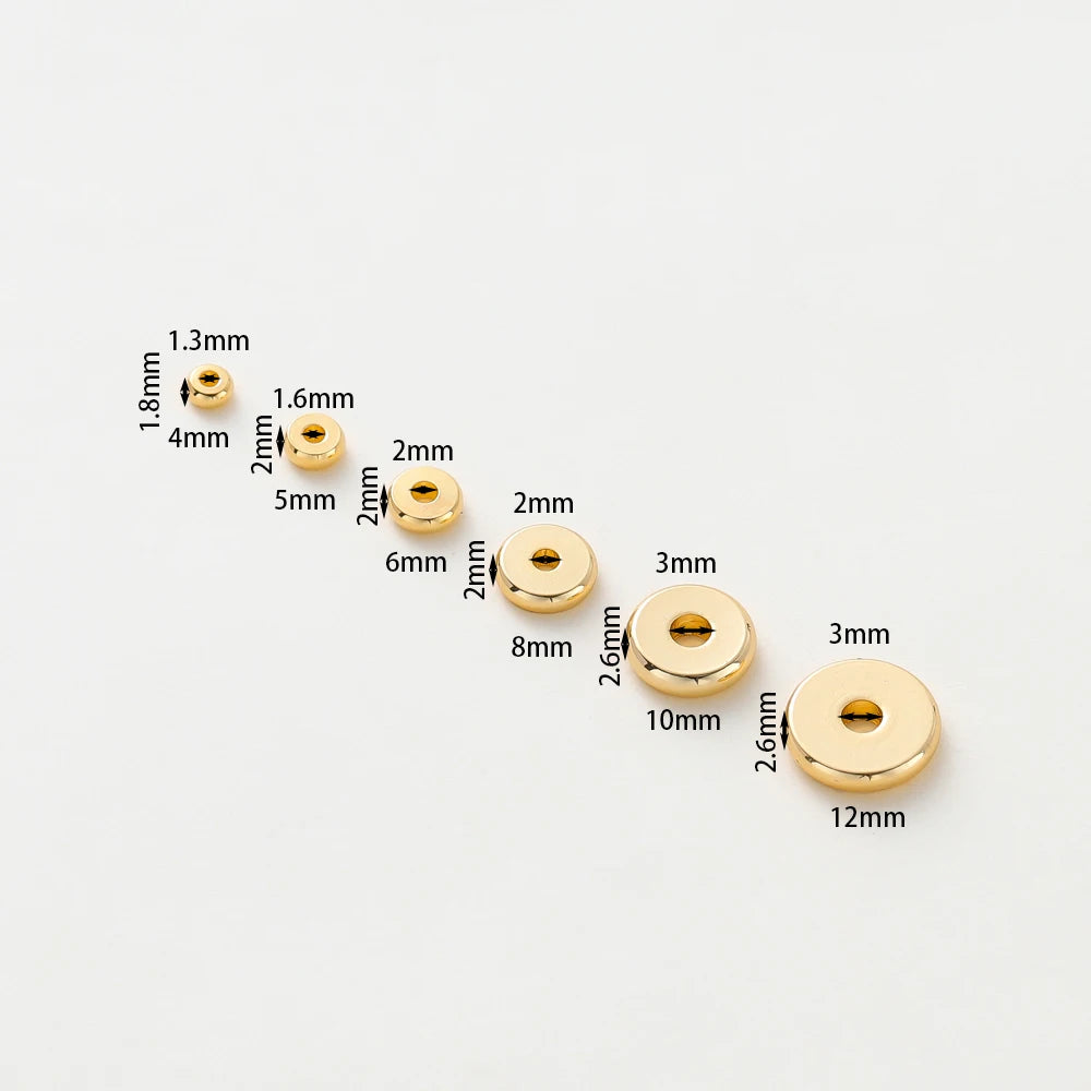 50 Stk./Los 14K/18K Vergoldetes Messing 4mm 5mm 6mm Runde Spacer Perlen Flache Armbandperlen für DIY Schmuckzubehör