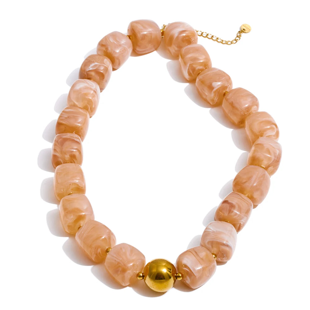 Yhpup Acryl Quadratperlen Kette Halskette Armband Armreif Edelstahl Handgemachter Schmuck Wasserdicht Grün Khaki Pink Bernstein