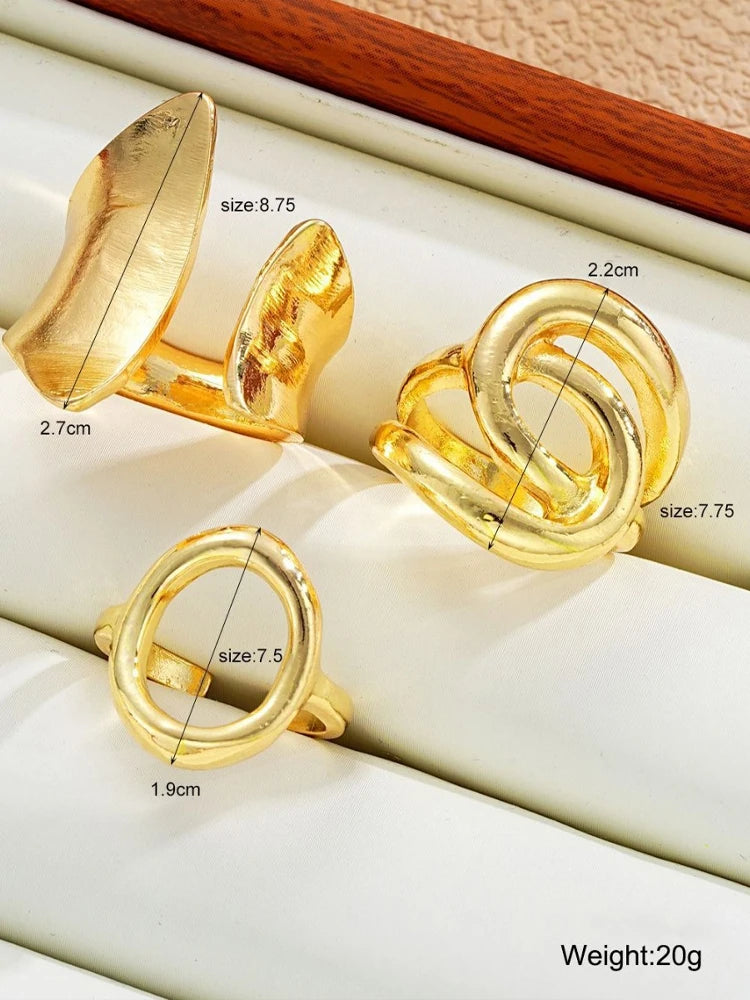 3-teiliges Retro Punk Übertriebenes Asymmetrisches Ring-Set für Frauen, modisch, minimalistisch, geometrisch, hohl, rund, einzigartiges Design, Ringschmuck