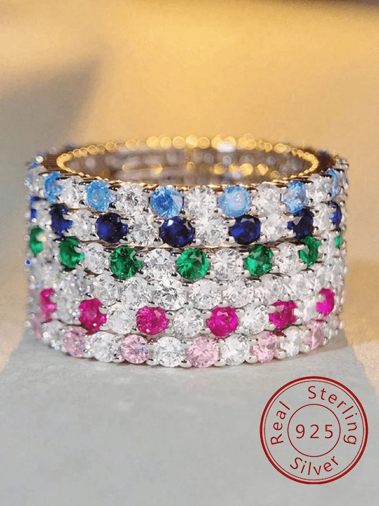 925 Sterling Silver Fashion Shiny 1.4mm Full Zircon Stackable Plain Ring For Women Daily Party Personalized Fine Jewelry